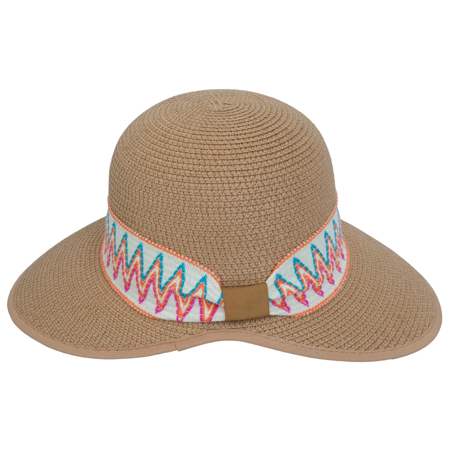 Magid Printed Ribbon & Frayed Brim Straw Garden Hat
