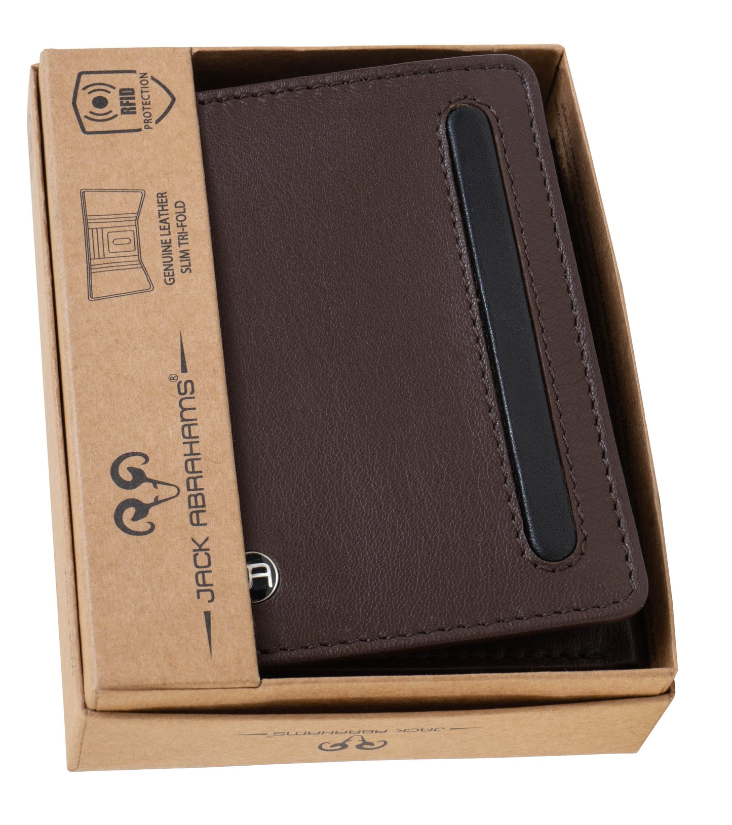 Jack Abrahams Goat Nappa Leather Tri-Fold Wallet Brown/Black