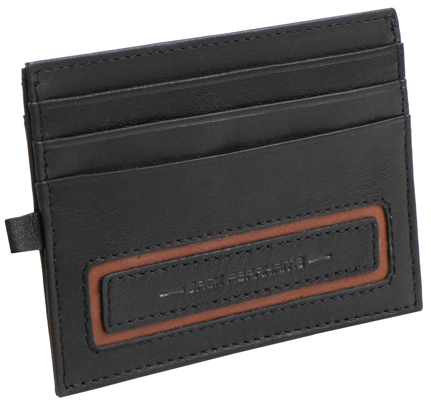 Jack Abrahams Goat Nappa Leather Card Case Wallet with ID Window Black/Cognac