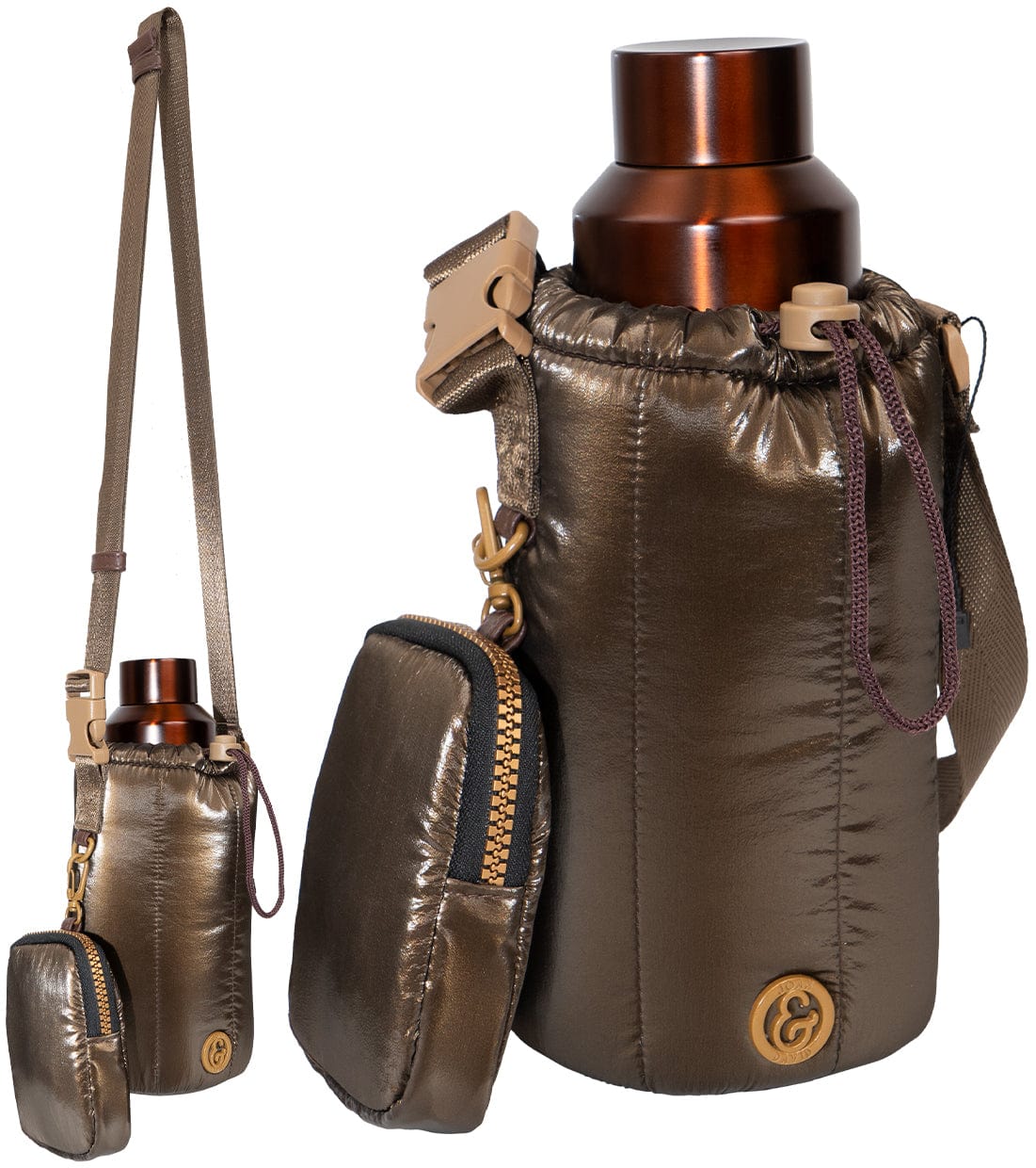 Joan & David Tubular Quilted Metallic Water Bottle Holder Sling Bag