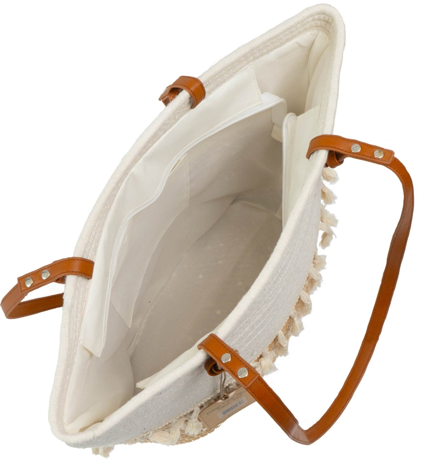 Magid Natural Cotton Woven & Faux Leather Fringe Shoulder Tote