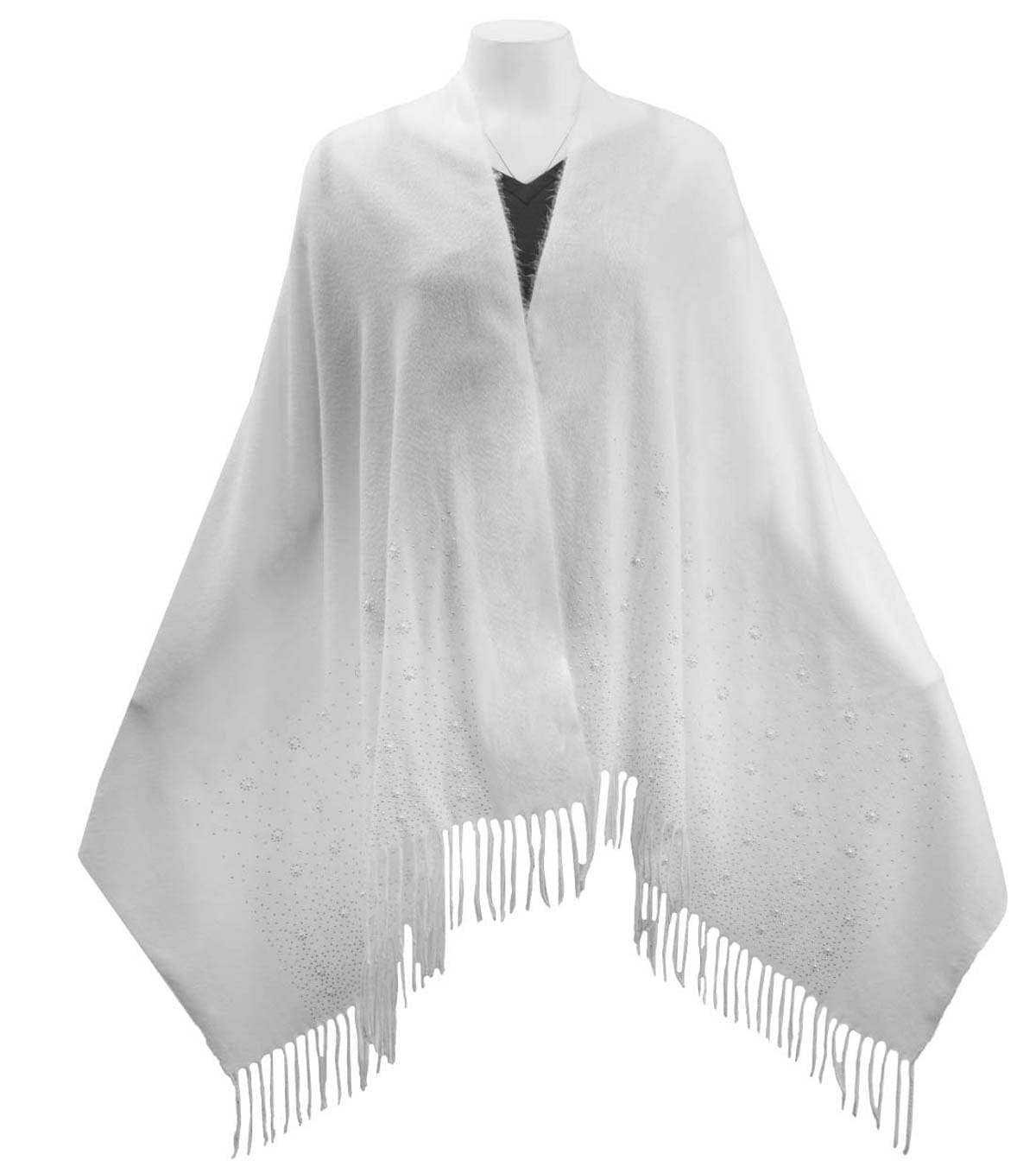 Jessica McClintock Pearl-Embellished Brushed Scarf with Rhinestone Accents and Fringe Edges