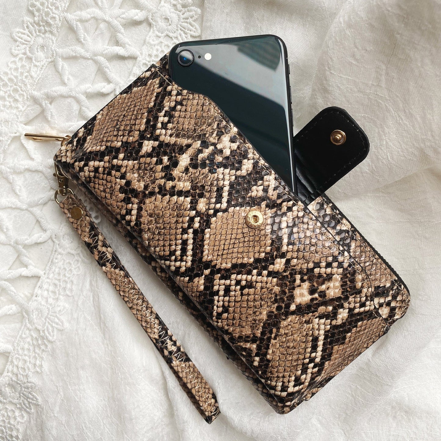 Rebecca & Rifka Snake Animal Print Phone Case Zip Wristlet Wallet
