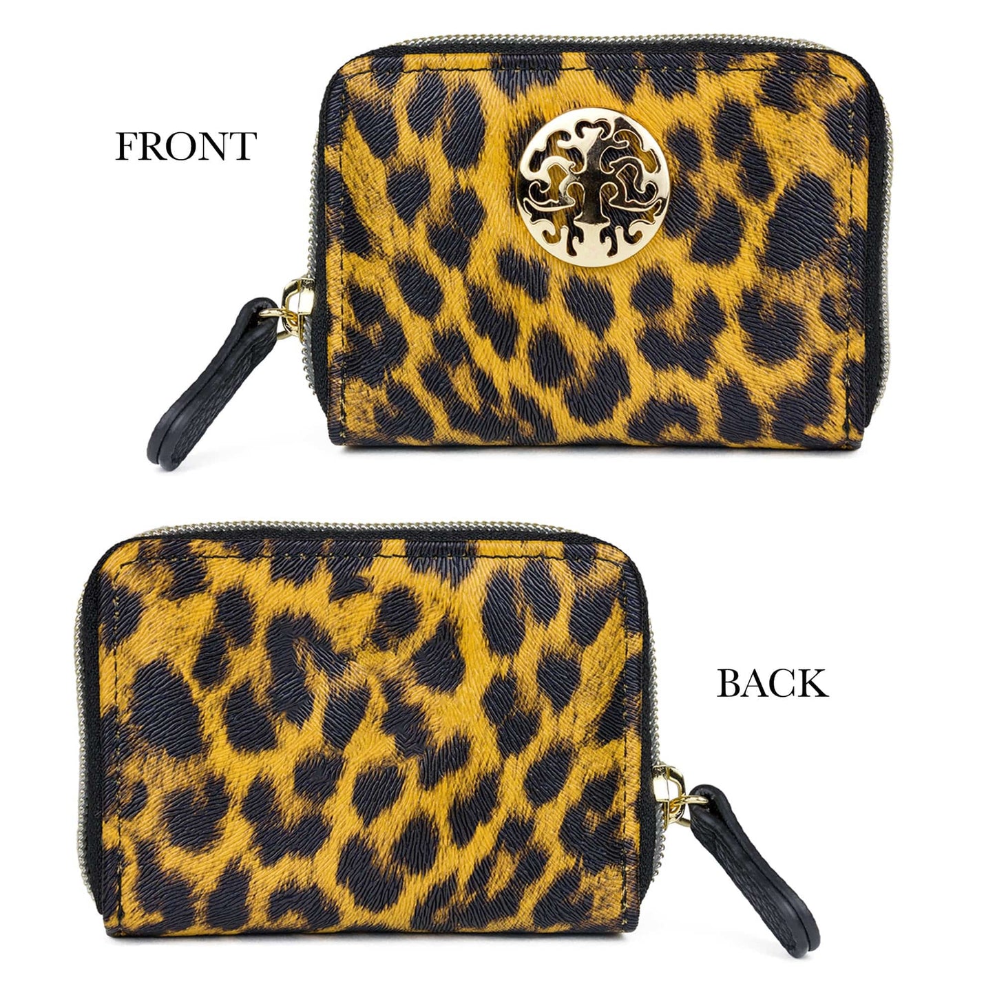 Rebecca & Rifka Leopard Animal Print Medallion Zip Accordian Wallet