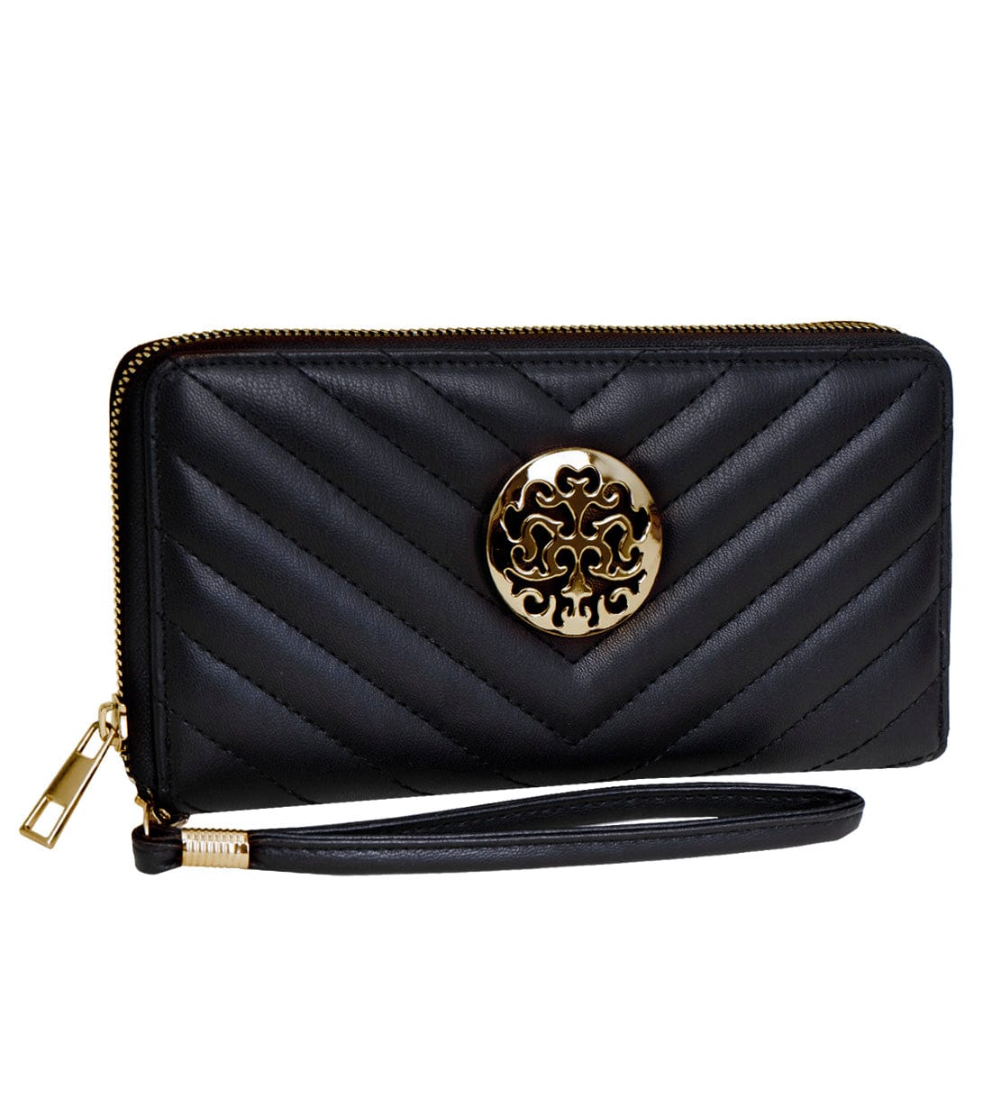 Rebecca & Rifka Smooth Chevron Quilted Medallion Zip Wristlet Wallet