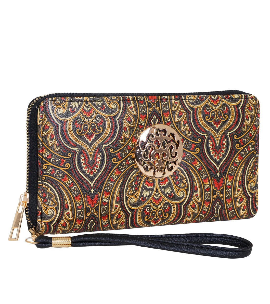 Rebecca & Rifka Paisley Print Medallion Zip Wristlet Wallet