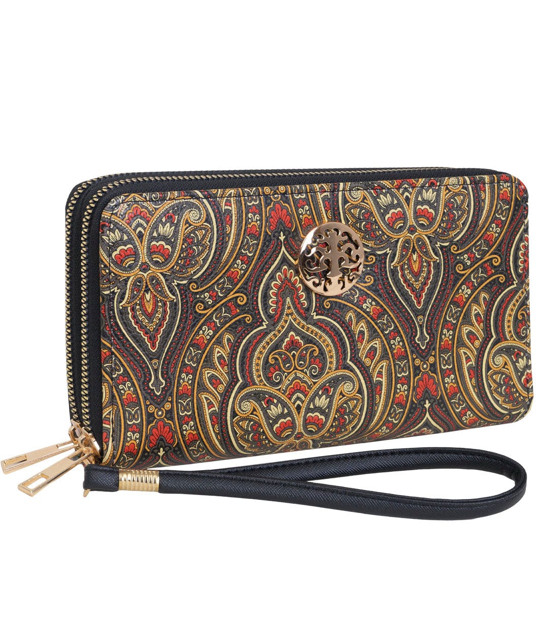 Rebecca & Rifka Paisley Print Medallion Double Zip Wristlet Wallet