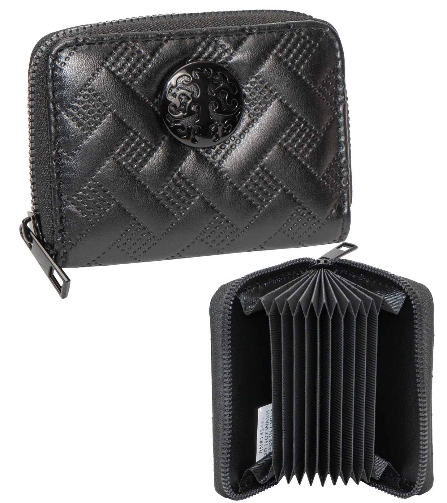 Rebecca & Rifka Smooth Basket Weave Quilt Medallion Zip Accordian Wallet