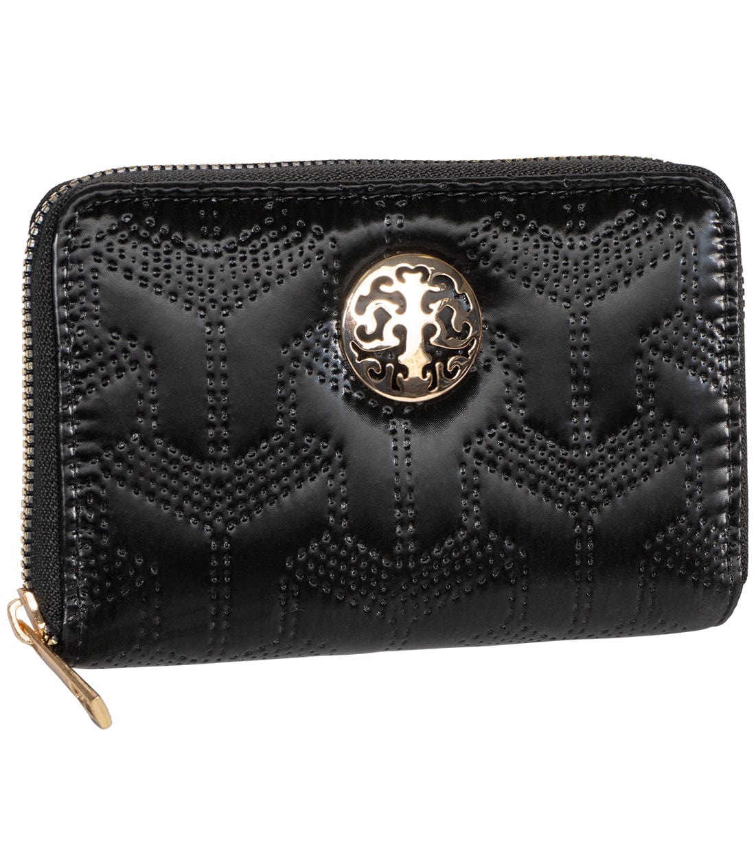 Rebecca & Rifka Patent Geometric Quilt Medallion Zip Indexer Wallet