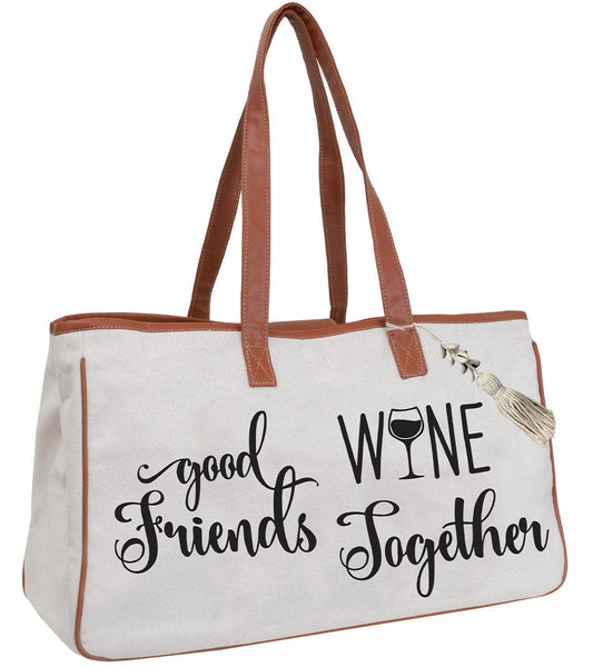 Magid Canvas Wine Tote "GOOD FRIENDS WINE TOGETHER"