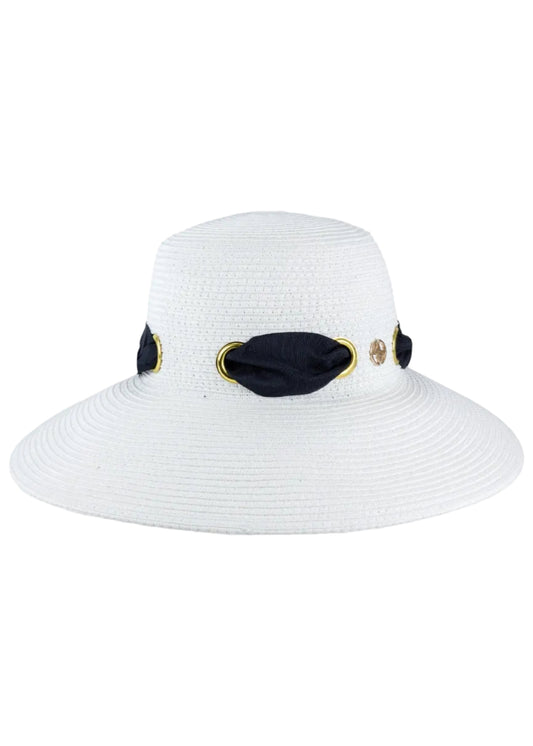 Adrienne Vittadini Straw Grommet Ribbon Floppy Hat