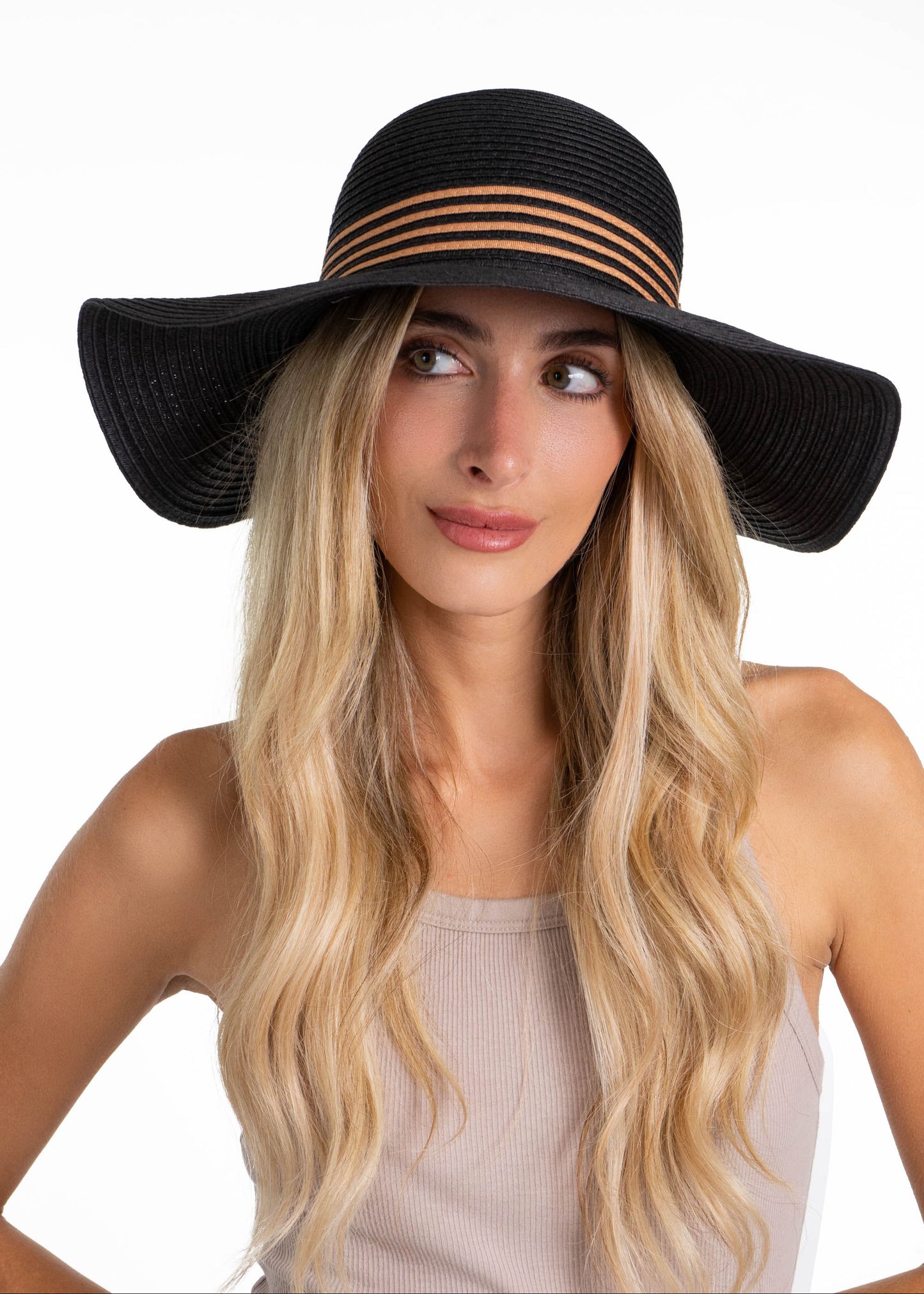 Adrienne Vittadini Striped Crown Straw Floppy