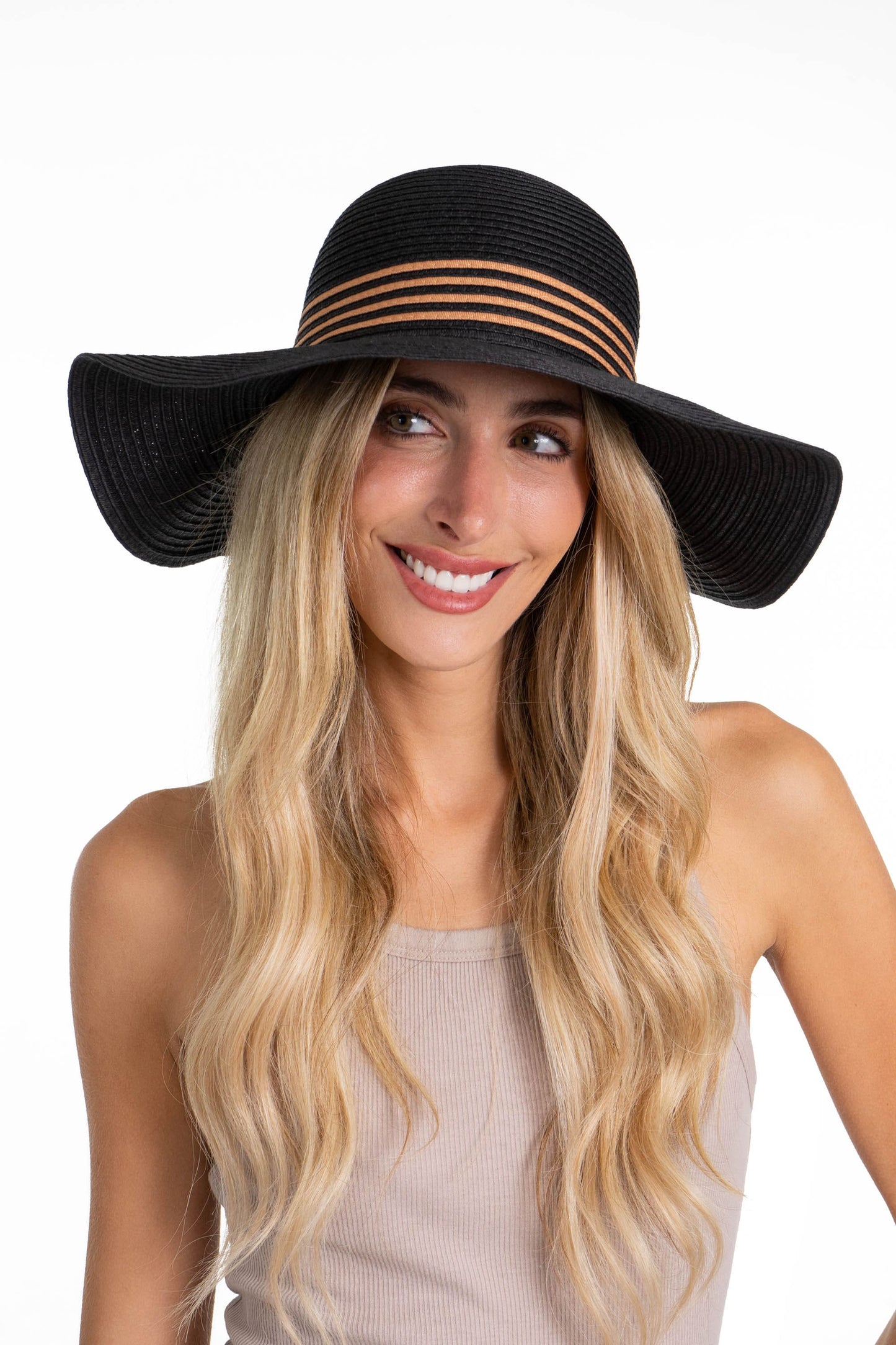 Adrienne Vittadini Striped Crown Straw Floppy