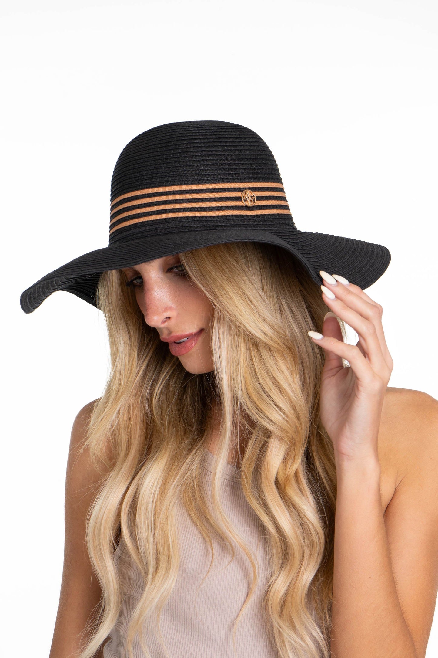 Adrienne Vittadini Striped Crown Straw Floppy