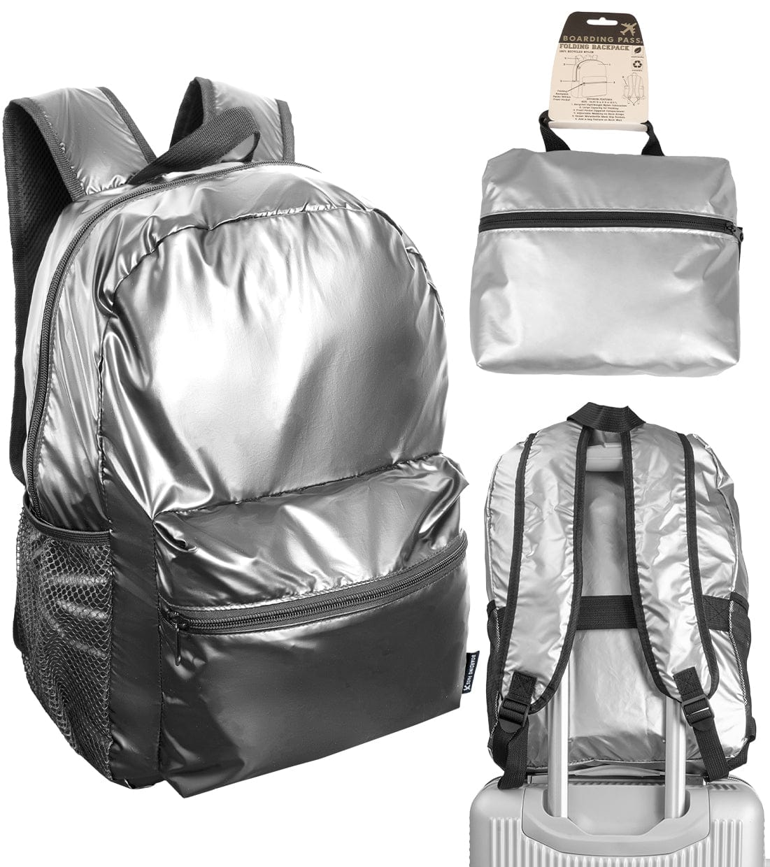 Boarding Pass Recycled Metallic Foldable & Packable Pouch Backpack
