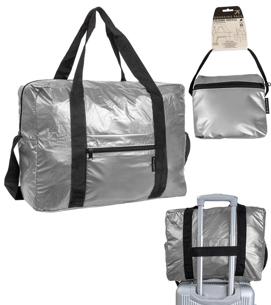 Boarding Pass Recycled Metallic Foldable & Packable Pouch Duffel Travel Bag