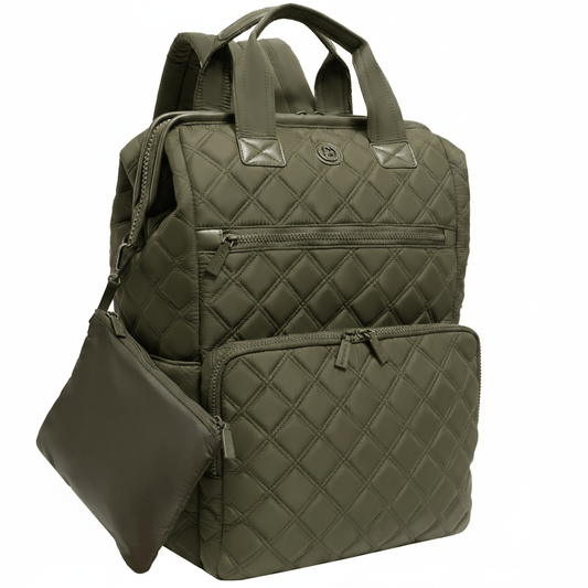 Joan & David Diamond Quilted Puffer Nylon Square Laptop Backpack