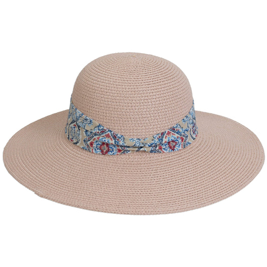 Magid Geometric Print Ribbon Straw Floppy Hat