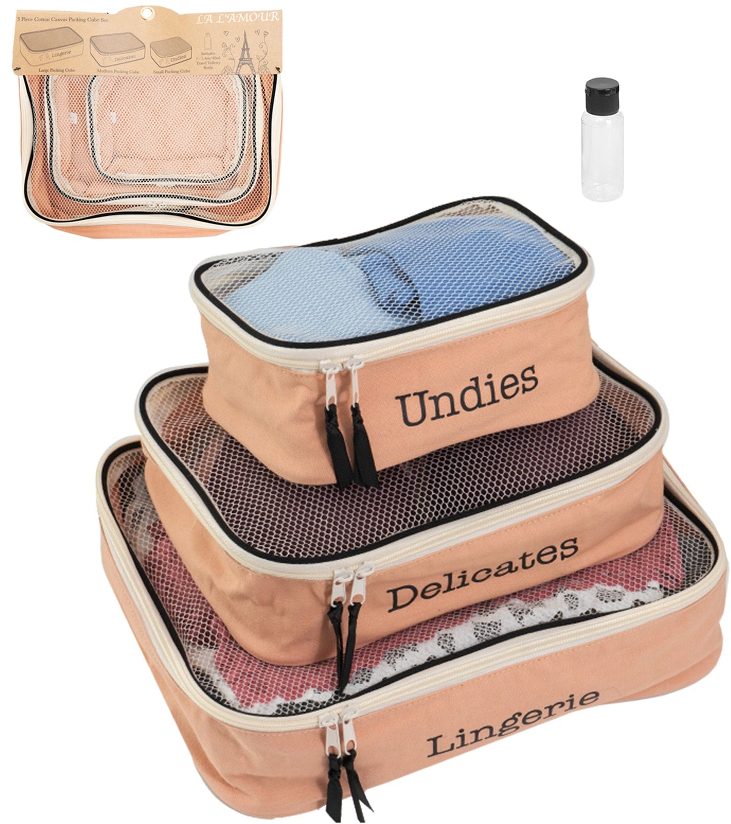 La L'Amour 16oz Cotton Canvas 3PC Packing Cube Set