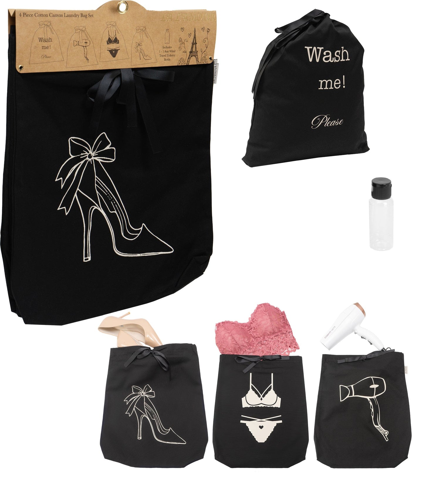 La L'Amour 8oz Cotton Canvas 4PC Laundry Bag Set