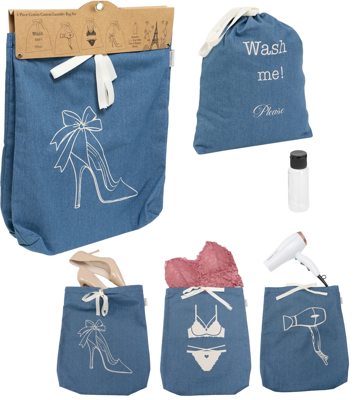 La L'Amour 8oz Cotton Canvas 4PC Laundry Bag Set