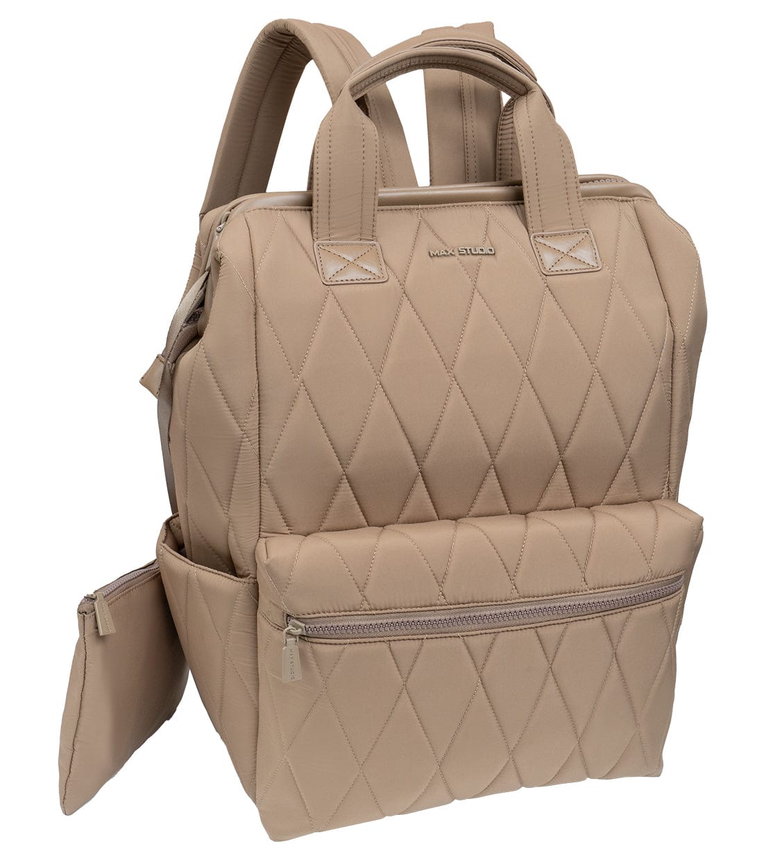 Max Studio Diamond Quilted Nylon Backpack with Front Zippered Pocket