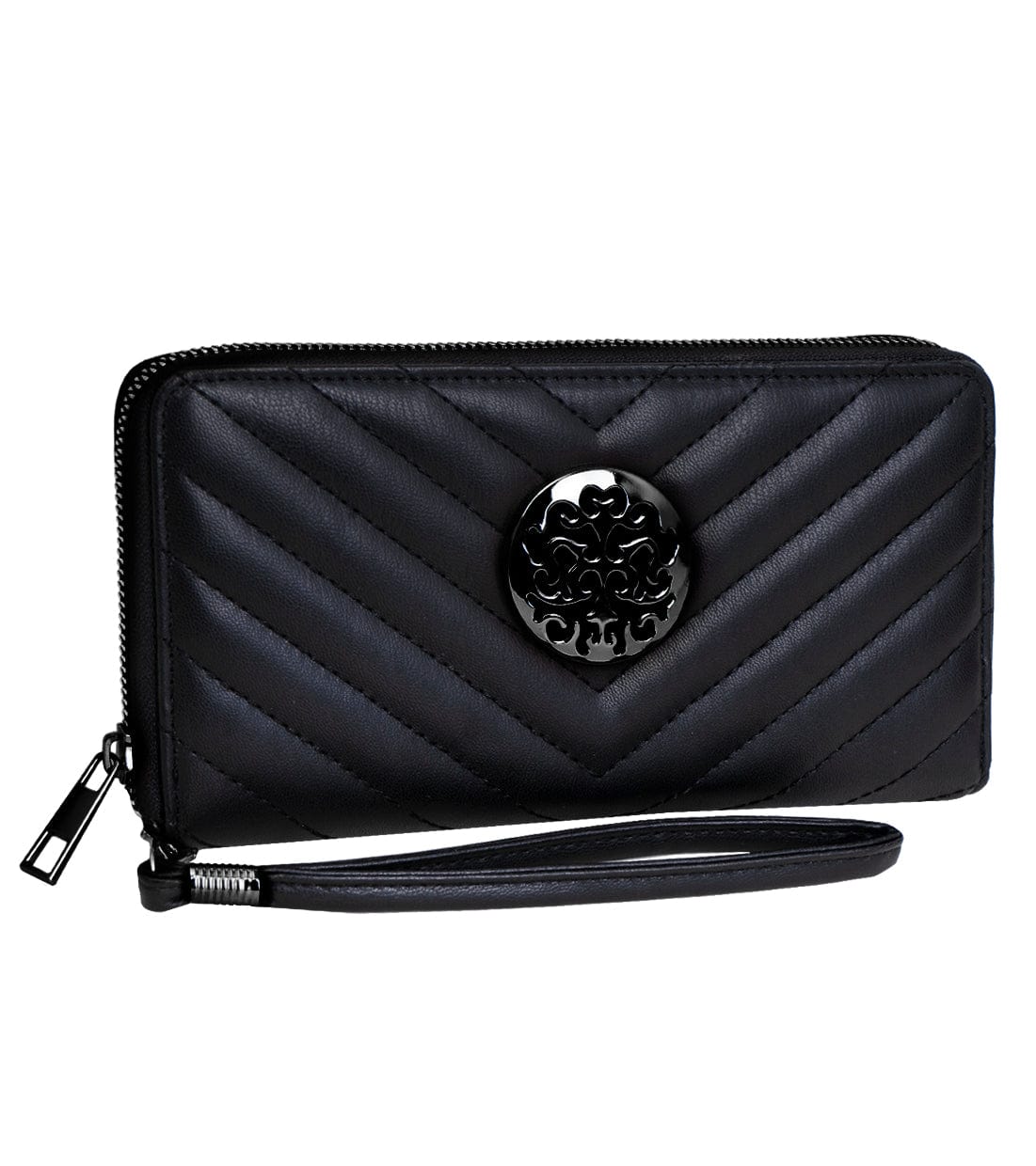 Rebecca & Rifka Smooth Chevron Quilted Medallion Zip Wristlet Wallet