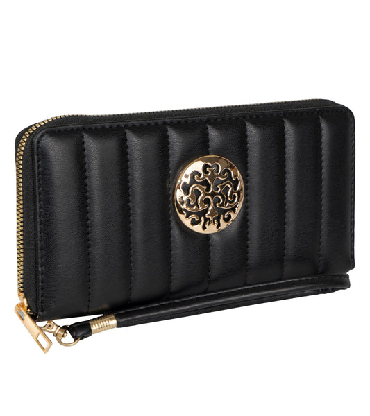 Rebecca & Rifka Smooth Tubular Quilt Medallion Zip Wristlet Wallet