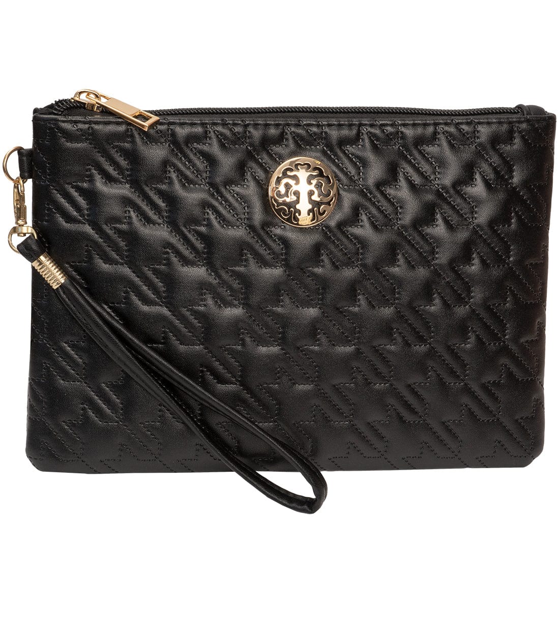 Rebecca & Rifka Smooth Houndstooth Quilt Medallion Zip Wristlet