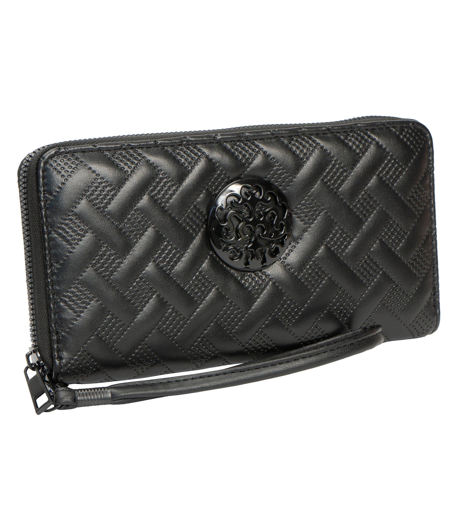 Rebecca & Rifka Smooth Basket Weave Quilt Medallion Zip Wristlet Wallet